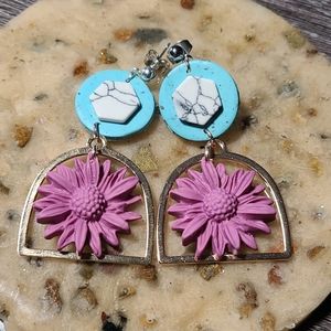 Marble Granite Flower Earrings